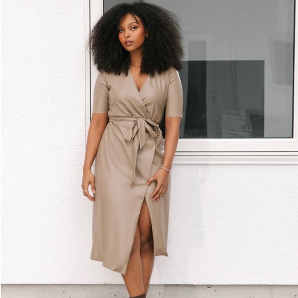 Smash + Tess Dresses & Skirts - MARGOT VEGAN LEATHER MIDI DRESS IN TAUPE